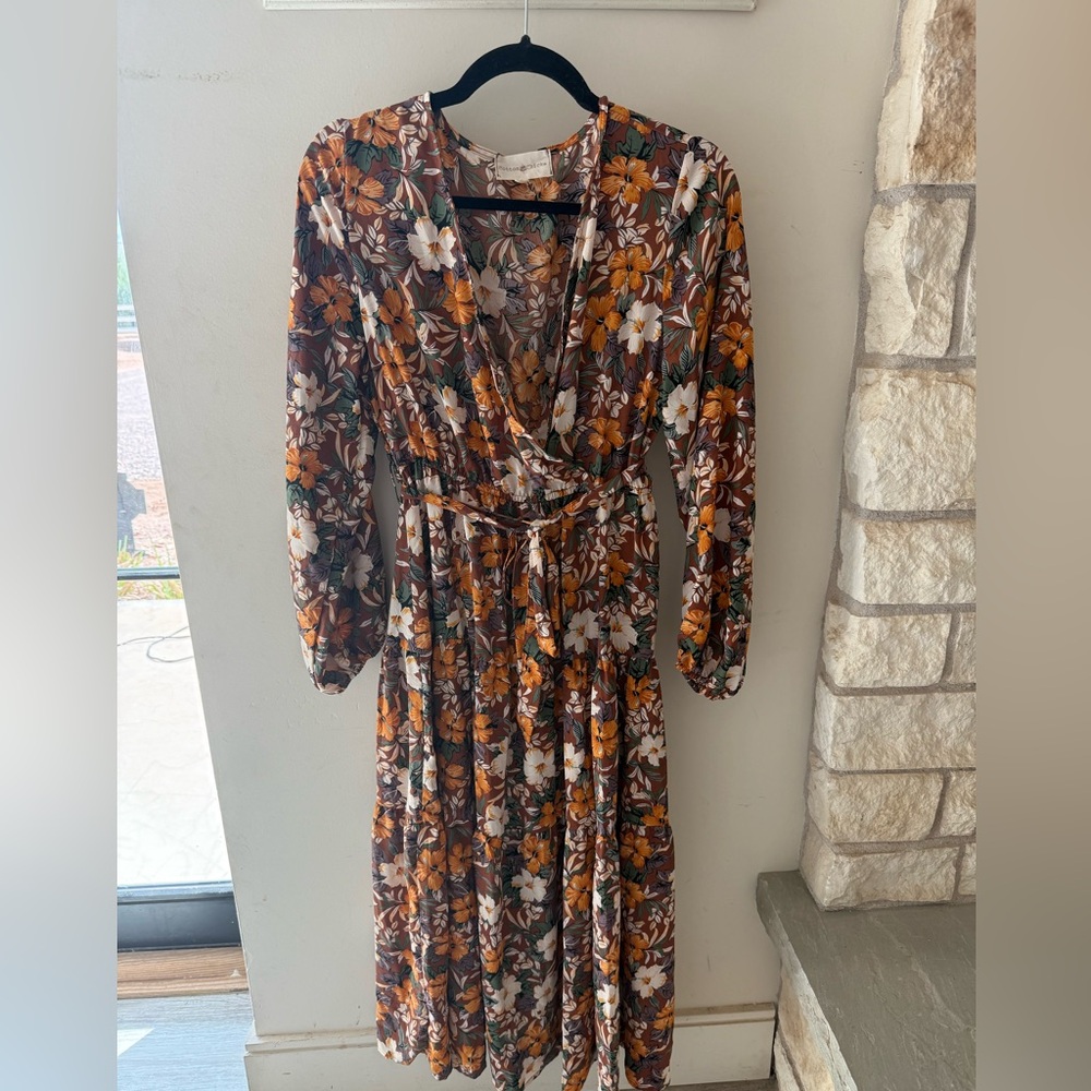 Floral Maxi Dress in Brown and Orange